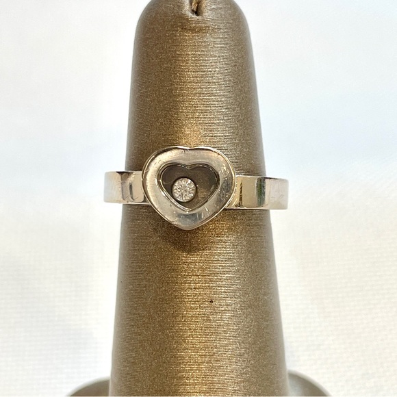 Chopard 18K White Gold Happy Diamond HeartRing Band Sz 5.25